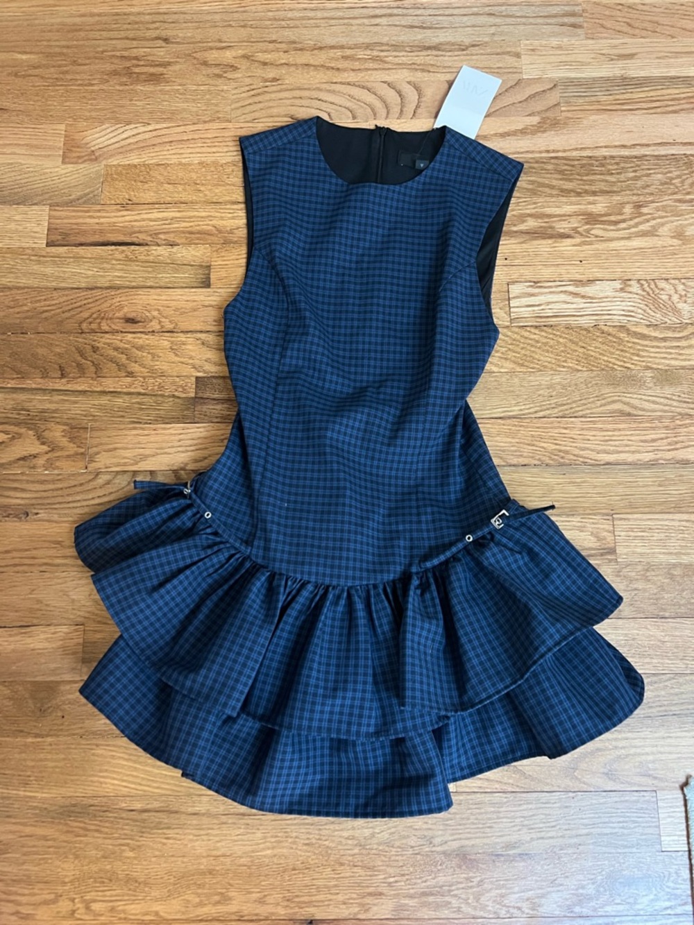 Zara Navy Plaid Tiered Ruffle Dress